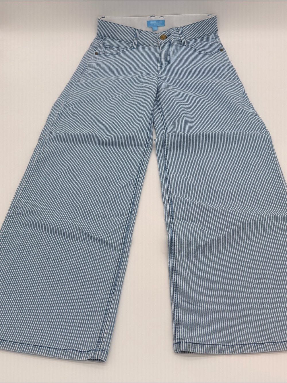 Draper James Blue & White Pinstripe Wide-Leg Jeans